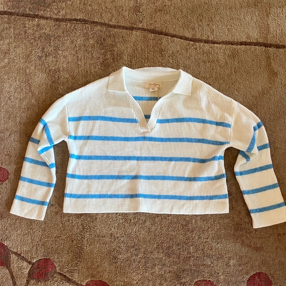 Jessica Simpson White and Blue Striped Sweater